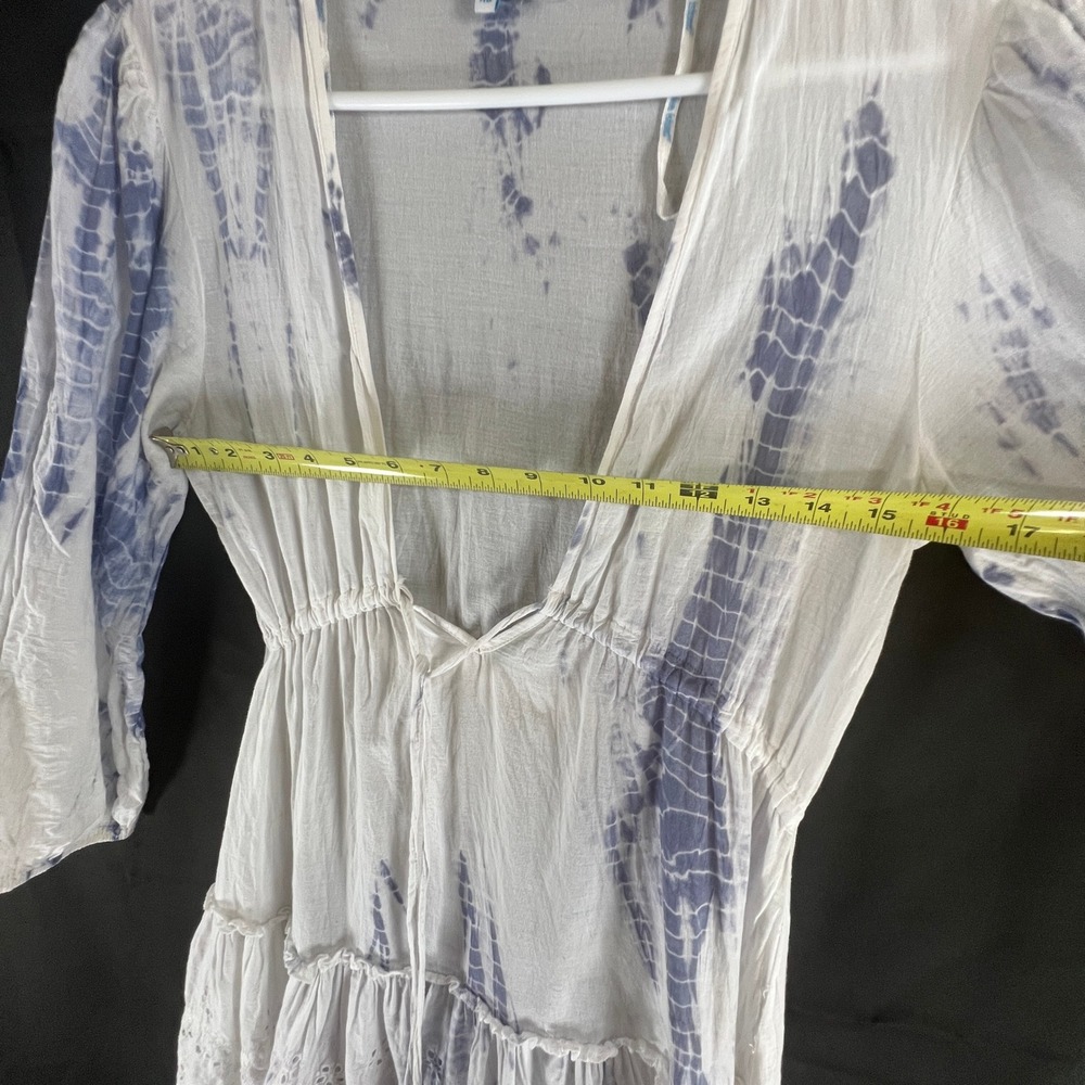 Blue Island Tie Dye Eyelet Mini Dress Womens XS White Blue Tassel Boho Beach - Picture 4 of 8